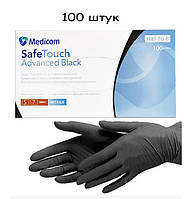 Перчатки нитриловые черные SafeTouch® Advanced Black без пудры 100 штук (50 пар) размер S