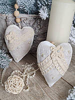 Сердце из натурального льна, льняное сердечко ручная работа, текстильная игрушка сердце на елку,13 см.