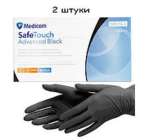 Рукавички нітрилові чорні SafeTouch® Advanced Black без пудри 2 штуки (1 пара) розмір XS