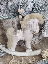 Конячка з натурального льону, текстильна лошадка ручна робота, іграшка кінь на ялинку, 20 см