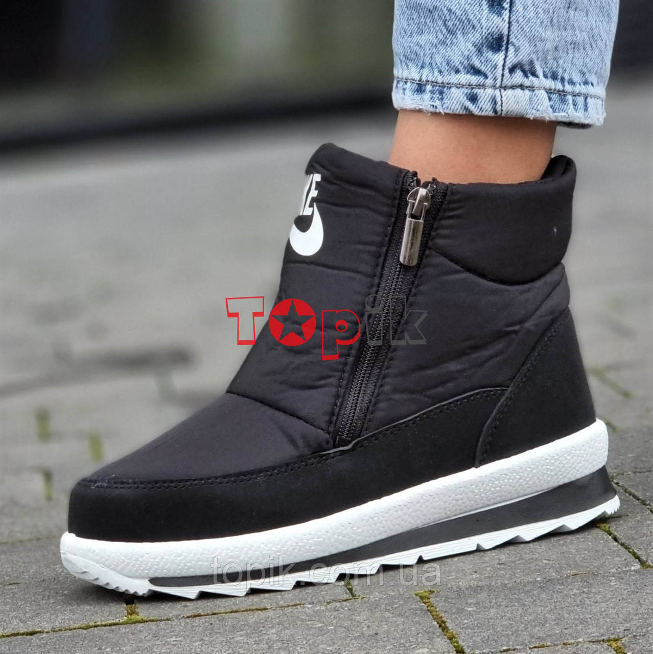 Тільки 38р! Дутіки жіночі зимові короткі чорні спортивні черевики Дутики женские зимние короткие (Код: 3084)