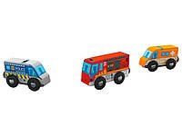 Набір аварійних машинок для дерев'яної дороги Playtive швидка допомога, пожежна та поліцейська машини