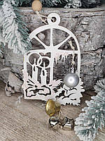 Новогодняя подвеска "Зимнее окошко", висота окошка 15 см, украшение на елку