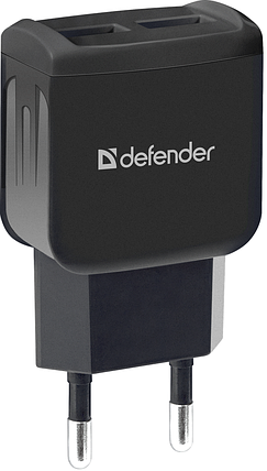 Мережевий зарядний пристрій DEFENDER (83840)EPA-13 чорна, 2xUSB, 5V/2.1А, пакет, фото 1