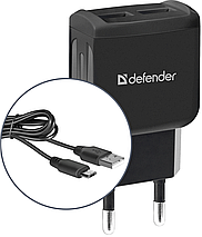 Мережевий зарядний пристрій DEFENDER (83581)UPС-21 2xUSB,5V/2.1А кабель microUSB, фото 3