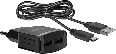 Мережевий зарядний пристрій DEFENDER (83581)UPС-21 2xUSB,5V/2.1А кабель microUSB, фото 5
