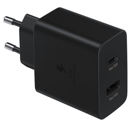 Мережевий зарядний пристрій SAMSUNG EP-TA220NBEGRU 35 W Charger Duo USB-C+USB Чорний, фото 1