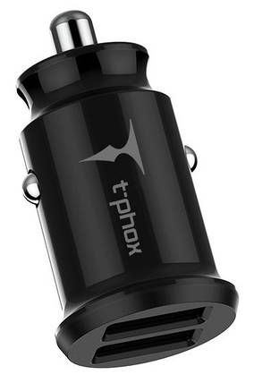 Автомобільний зарядний пристрій T-PHOX Charger Set 2.4 A Dual+Lightning cable 1.2m (Чорний), фото 1