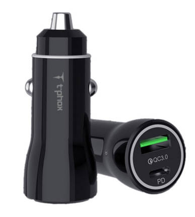 Автомобільний зарядний пристрій T-PHOX Rapid T-C08 Car Charger PD20W + QC3.0 18 W (Чорний), фото 1
