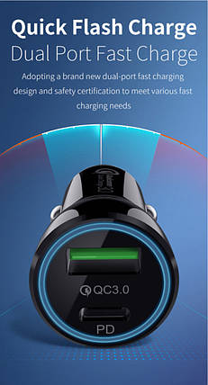 Автомобільний зарядний пристрій T-PHOX Rapid T-C08 Car Charger PD20W + QC3.0 18 W (Чорний), фото 4