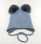 Дитяча в'язана шапка тепла з флісом на зав'язках дитячі головні убори блакитний (ШДТ266), фото 2
