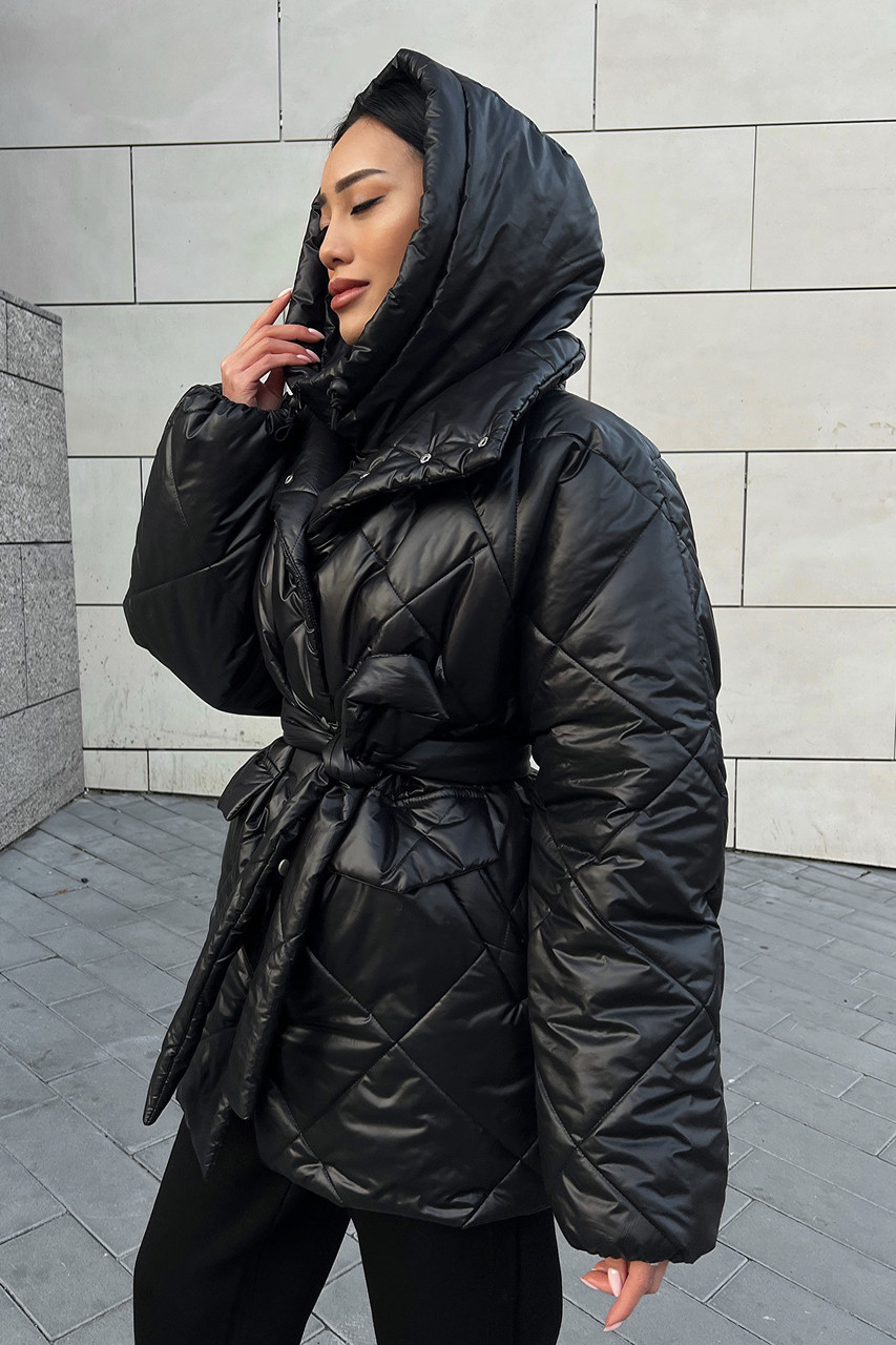 Черный женский капор из плащевки Лье съемный капюшон - фото 4 - id-p1712863682