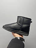 Уги жіночі Ugg Classic Black Leather чорні натуральна шкіра на овчині короткі, фото 8