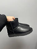 Уги жіночі Ugg Classic Black Leather чорні натуральна шкіра на овчині короткі, фото 4