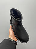 Уги жіночі Ugg Classic Black Leather чорні натуральна шкіра на овчині короткі, фото 2