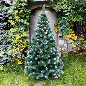 Новорічна штучна ялинка Elegant 180 см зелена з білими кінчиками з пластиковою підставкою