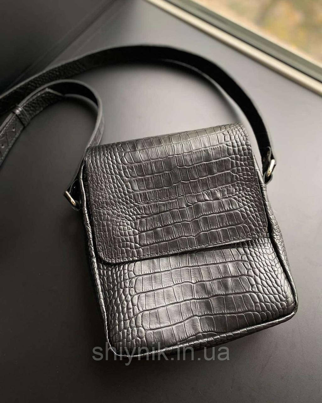 Чоловіча шкіряна сумка EDWIN чорний рептилія, фото 1