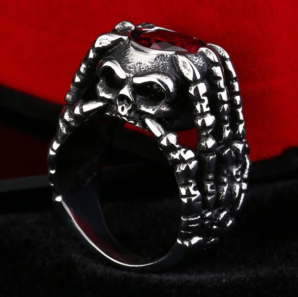 Мужское готическое кольцо в стиле панк череп, скелет из титановой стали, премиум качества изделие, размер 23 - фото 1 - id-p1712884943