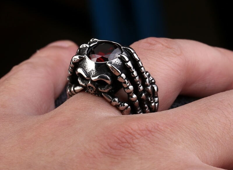 Мужское готическое кольцо в стиле панк череп, скелет из титановой стали, премиум качества изделие, размер 23 - фото 4 - id-p1712884943