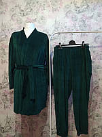 Женский Велюровый домашний комплект двойка халат штаны изумрудный бархатный костюм пижама 42