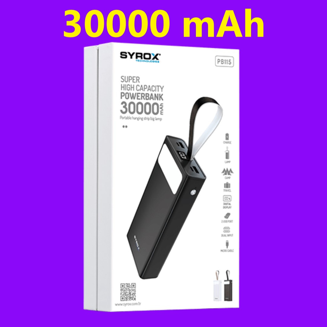 Power Bank Syrox 30000 mAh, повербанк з ліхтариком, Power Bank, Зовнішній акумулятор