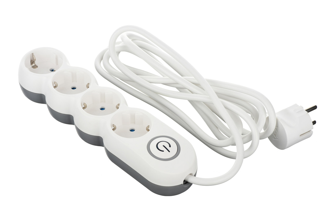 2E Мережевий подовжувач Plus 4XSchuko з вимикачем 3G1.0*3M, white, фото 1