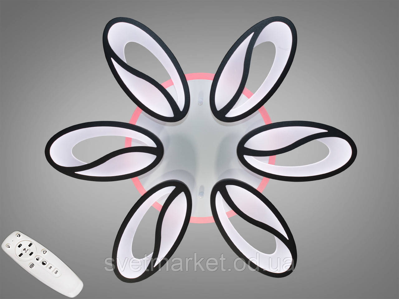 Стельова LED-люстра з димером і різнобарвною підсвіткою 8090/6BK LED 3color dimmer, фото 1