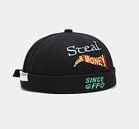 Докер чорний steal your money, бейсболка без козирка, Docker cap, чоловіча кепка без козирка, кепка біні