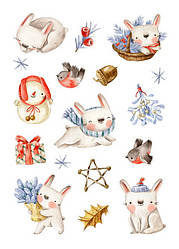 Новорічні стікери "Зайці"