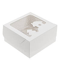 Коробка для капкейків з вікном 170х170х90 (на 4 шт) "Будиночок", біла