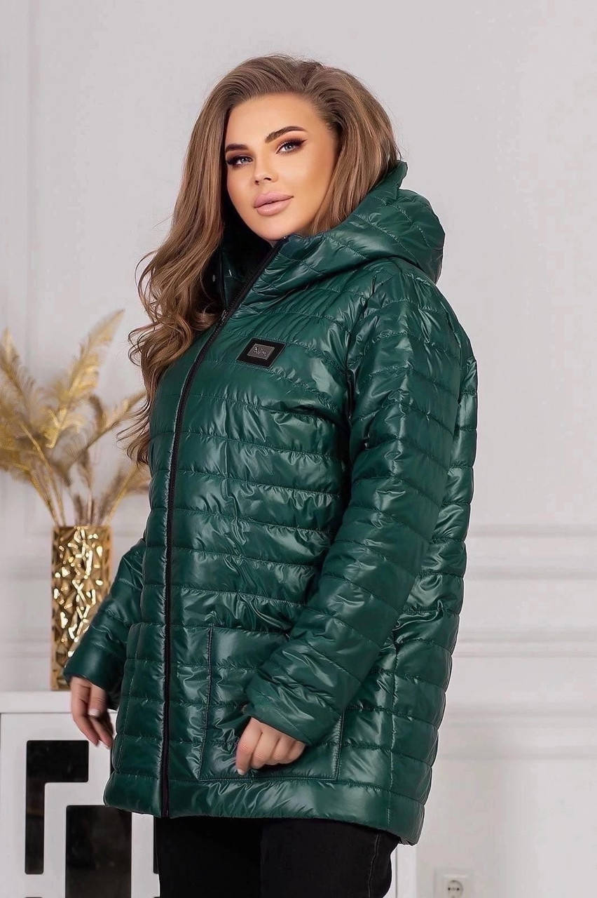 Куртка жіноча, великого розміру, тепла, на синтепоні 150, на блискавці, з капюшоном, від 48 до 62 р-ра