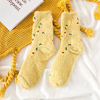Женские теплые носки, размер 35-39, желтые с принтом Груши