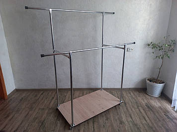 Стійка  161*111*102*58  для одягу на коліщатках, подвійна, з полицею для взуття сд14 S