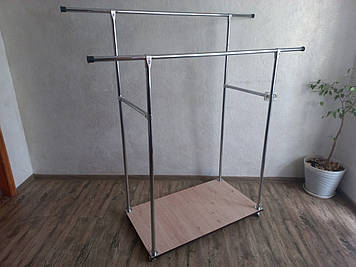 Стійка 161*136*150*102*58 для одягу на коліщатках, подвійна, з полицею для взуття сд14 M