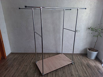 Стійка 161*150*102*58 для одягу на коліщатках, подвійна, з полицею для взуття сд14 L