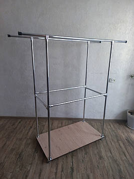 Стійка 161*150*102*58 см для одягу на коліщатках, подвійна, з полицею для взуття сд15 M