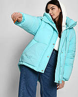 Стильний зимовий пуховик куртка оверсайз утеплення еко-пух з капюшоном бірюза X-Woyz LS-8900-12