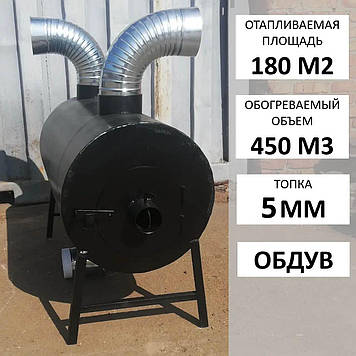 Піч Буржуйка Булер'ян з обдувом POLTAVKA Turbo 450 м3. Топка 5 мм.