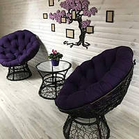 Комплект меблів для саду Папасан 2 крісла + кавовий столик круглий метал/ротанг/скло Woody Чорний