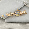 Брошка шпилька 38470 розмір 62х18 мм білі фіаніти вага 5.0 г позолота 18К, фото 3