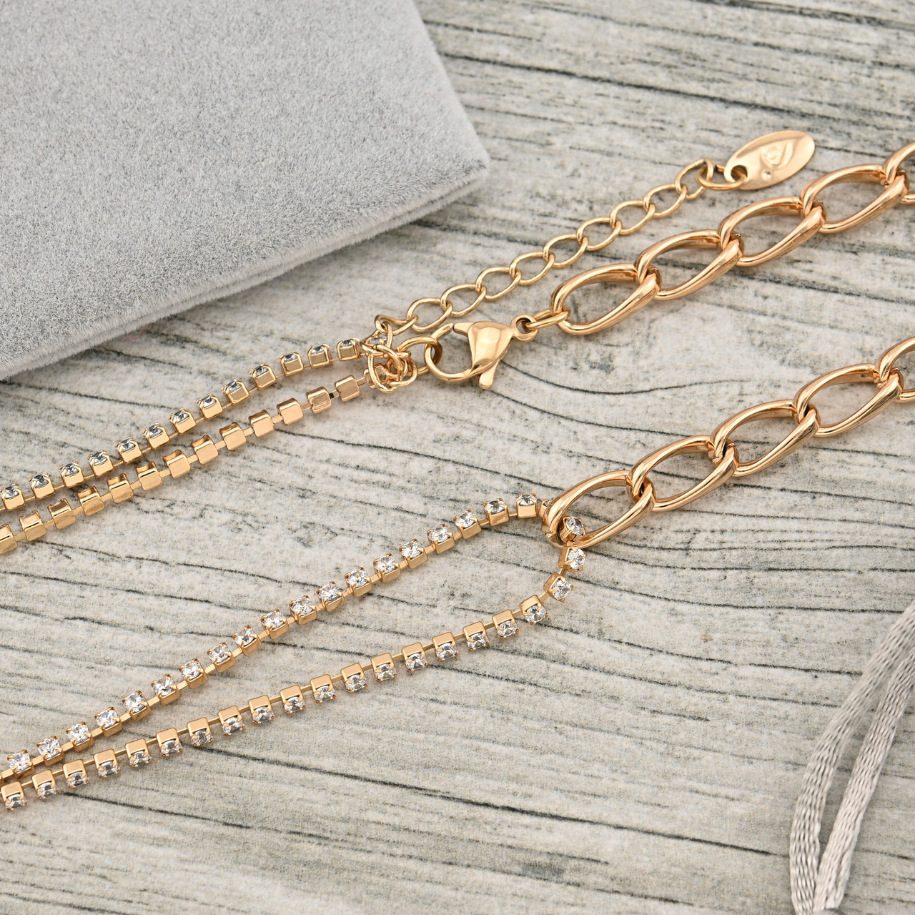 Кольє Поєднання 37885 ширина 2 мм білі фіаніти позолота 18К довжина 39+5, фото 1