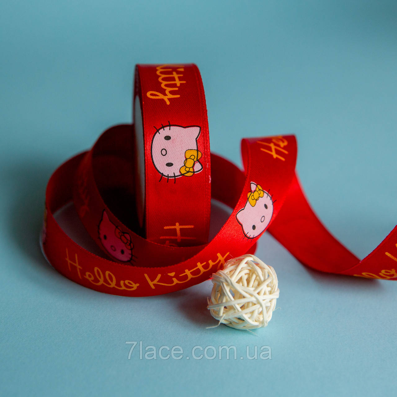 Стрічка атласна з принтом / колір ЧЕРВОНИЙ / ширина 2,5 см / від 1 метра