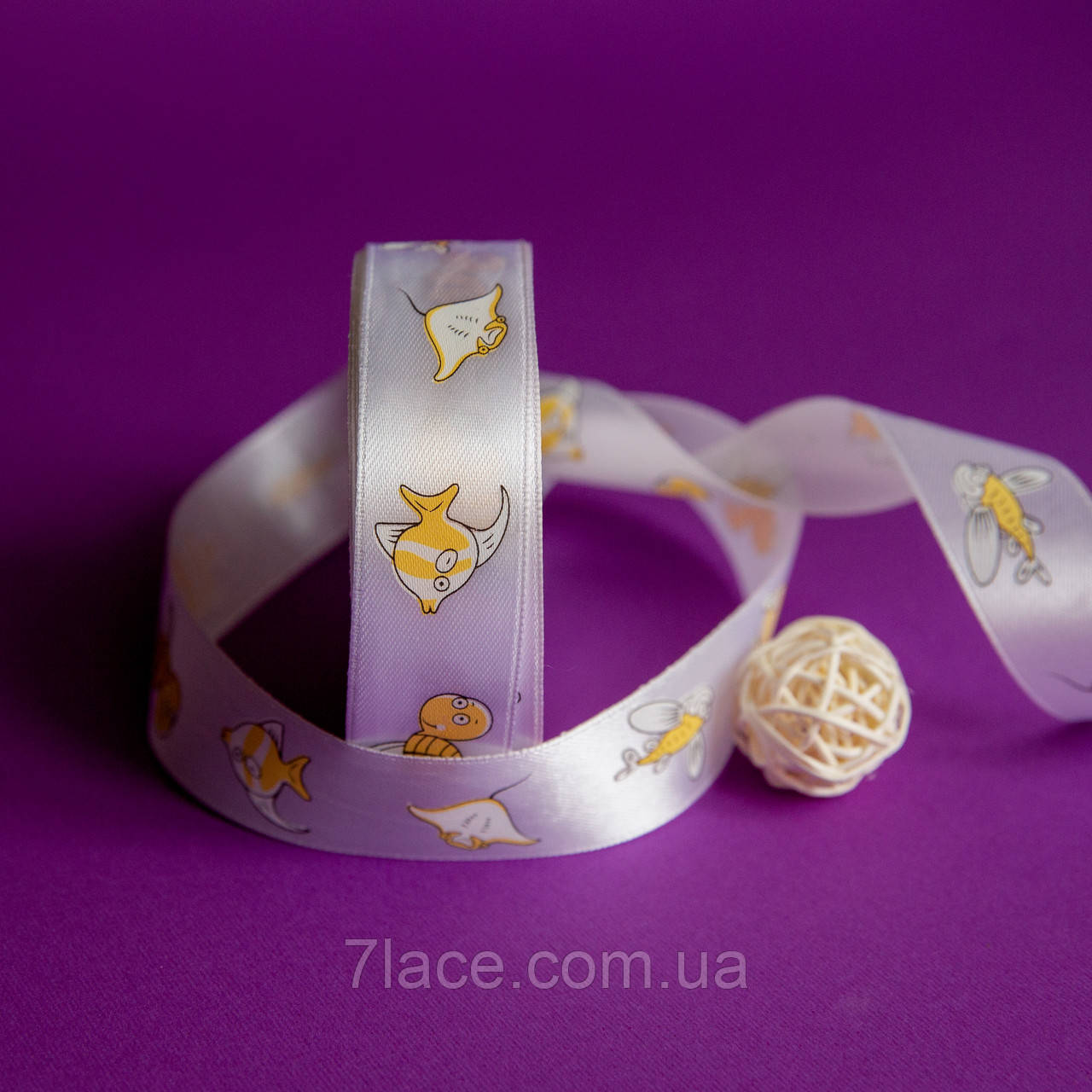 Стрічка атласна з принтом / колір СВIТЛО-БУЗКОВИЙ / ширина 2,5 см / від 1 метра, фото 1