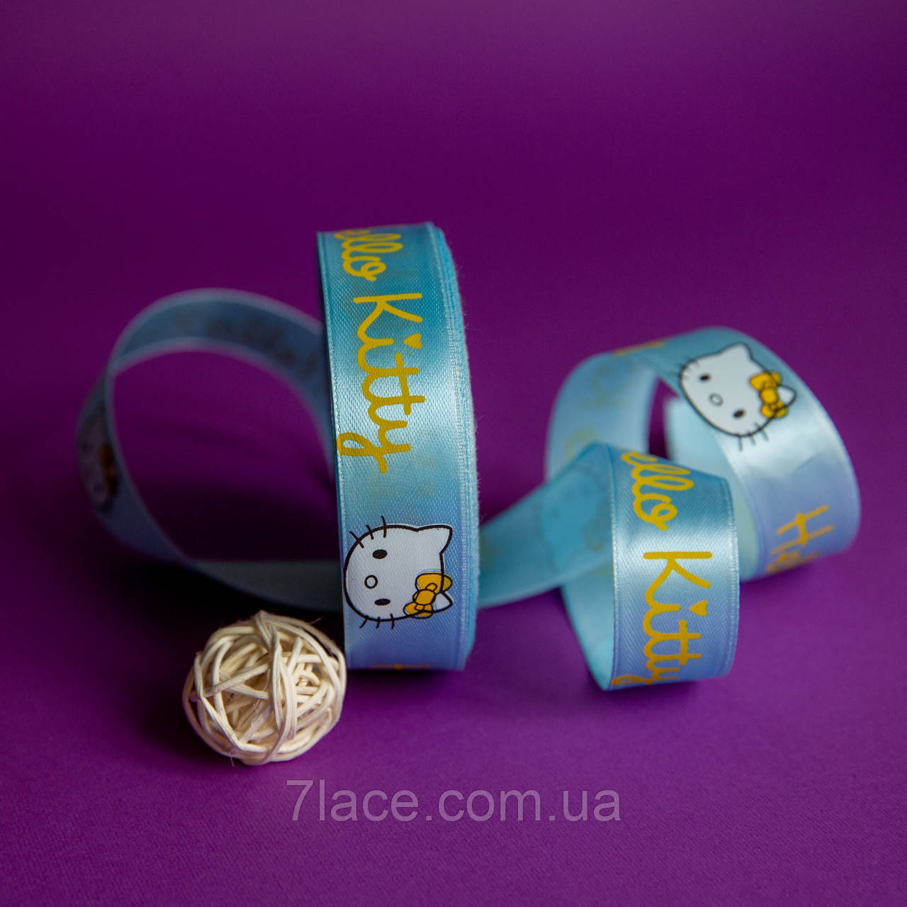 Стрічка атласна з принтом / колір БЛАКИТНИЙ / ширина 2,5 см / від 1 метра, фото 1