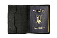 Обложка для паспорта Укриана и загранпаспорта автодокументов Grande Pelle глянцевая кожа черный 212610