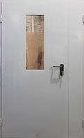 Технічна металеві двері модель двох стулкова двох листова зі склом сіра 1160 2050мм.