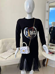 Тепла сукня з фатиновою спідницею PARIS Чорне 18056 china, Черный, Для девочек, Зима, 17 , 12 лет