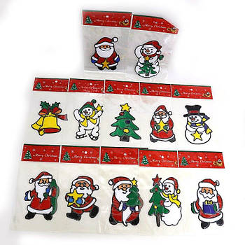 Новорічні наклейки на вікна силіконові середні 16*18 см в асортименті