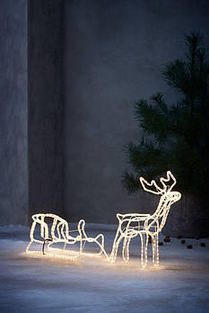 Новорічна інсталяція гірлянда олень із санками для вулиці (145 см) , mebelim