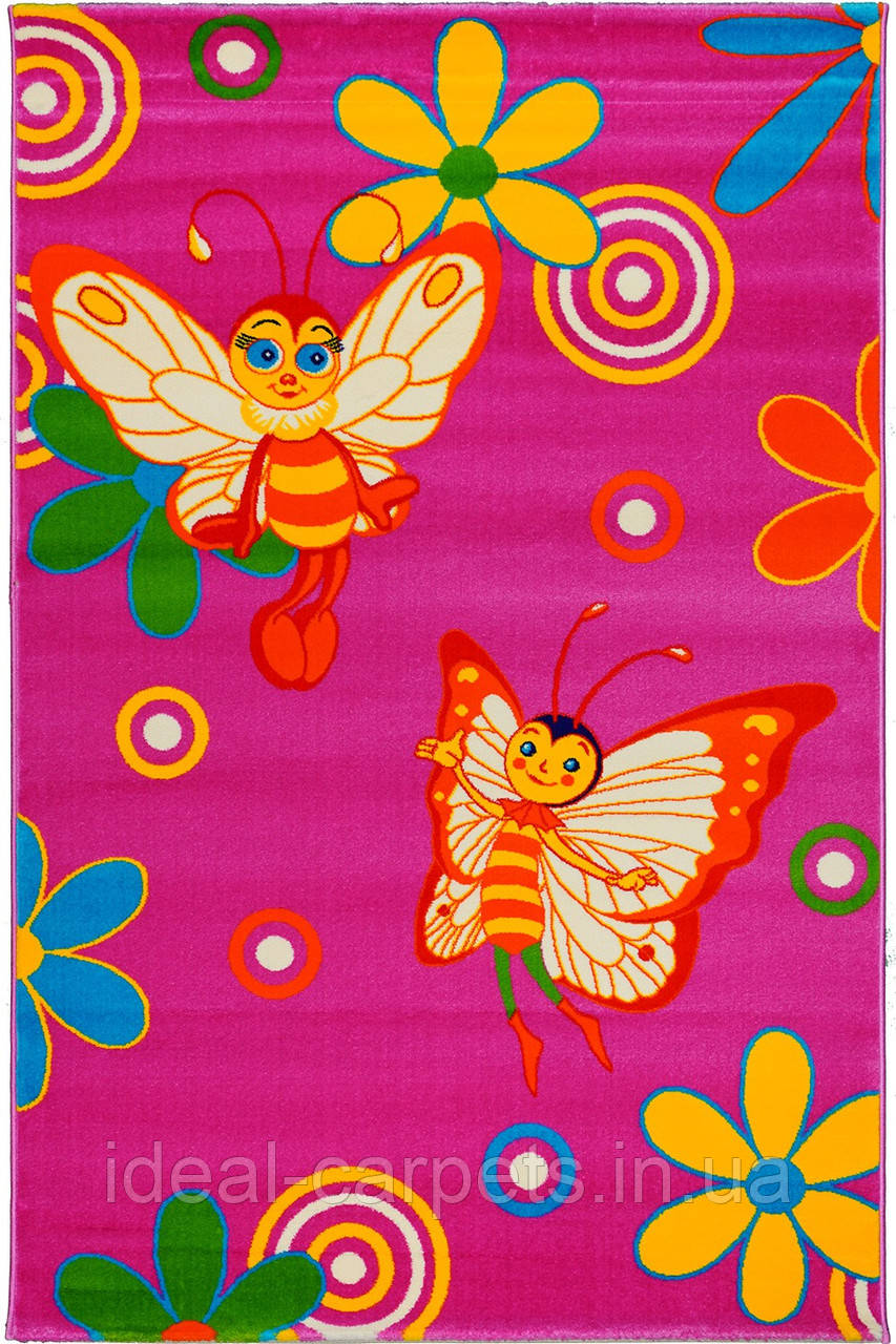 Килим Kids 1.5х2.3м Метелики 2048 Рожевий Короткий ворс, фото 1